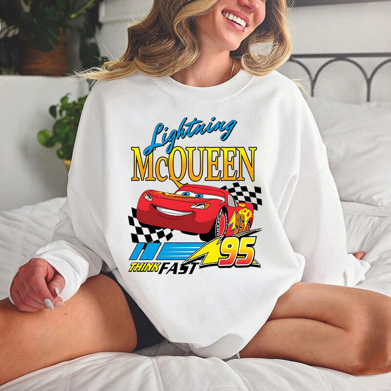 Personalized Sweatshirt Lightning McQueen Think Fast Colorful Pattern Design Cool Gift for Car Lovers