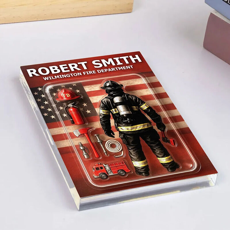 Personalized Name Acrylic Plaque with Firefighter Figure Pattern Best Gift for Your Love