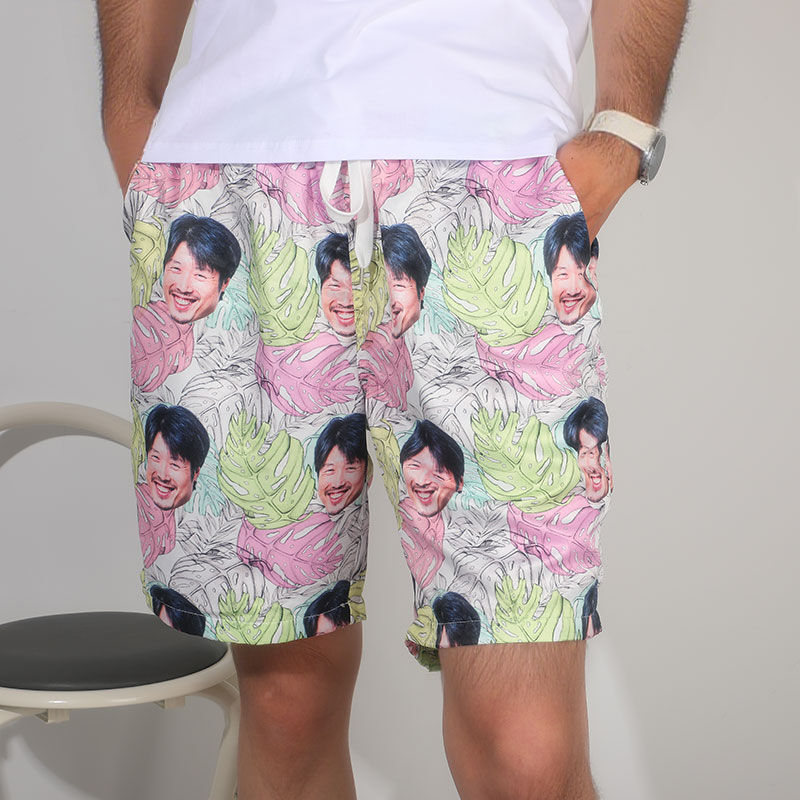Gepersonaliseerde strandshort voor heren met kokospalmbladerenpatroon Eenvoudig cadeau voor vriend
