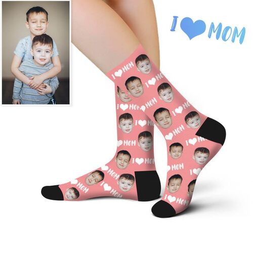 "Cute Angel" Custom Face Picture Socks Printed with I Love Mom