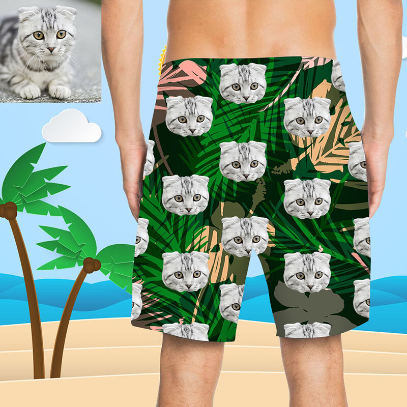 Custom Face Green Palm Men's Beach Shorts