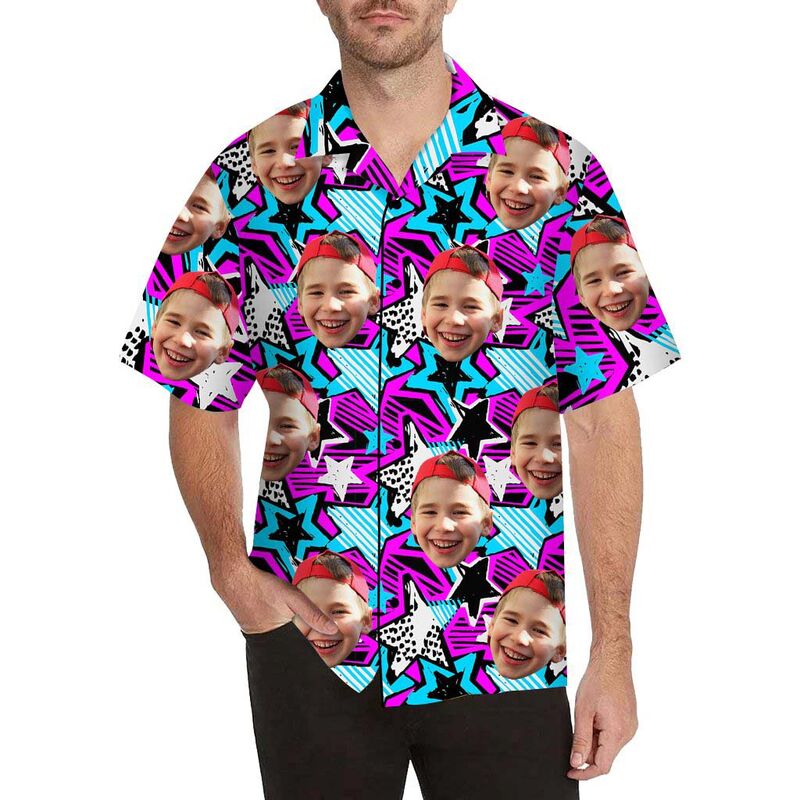 Chemise hawaïenne à impression intégrale pour hommes avec étoile à cinq branches personnalisée