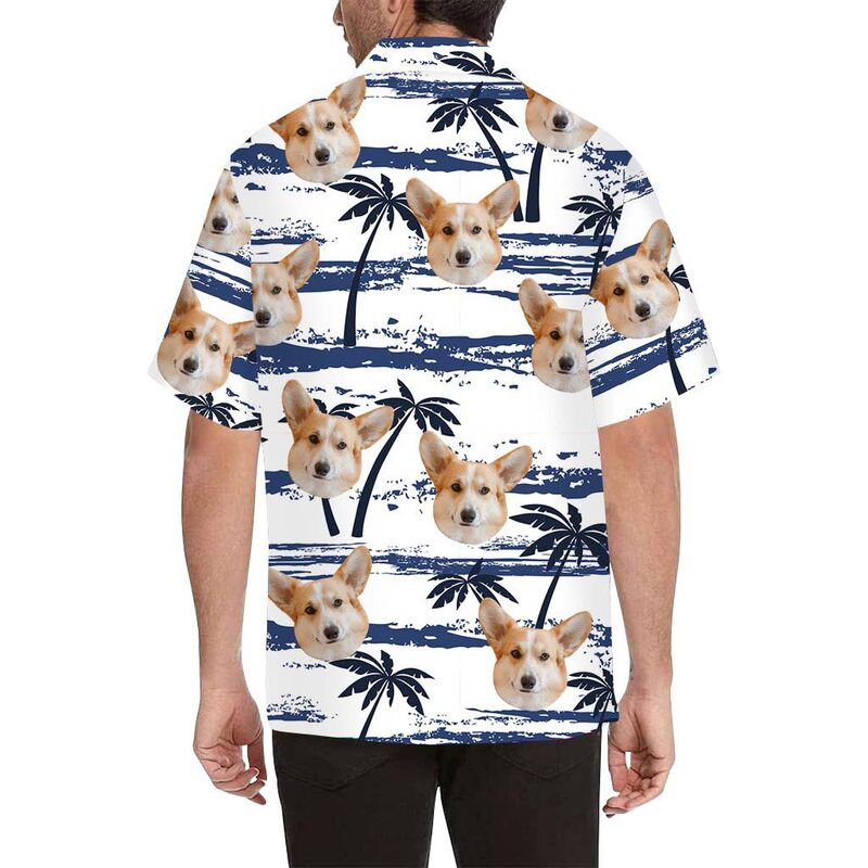 Custom Face Blue Coconut Tree White Men's All Over Print Hawaiian Shirt