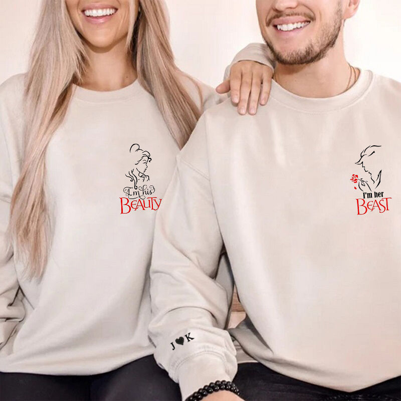 Personalized Sweatshirt Beauty and Beast Pattern with Custom Letter Design Gift for Couples