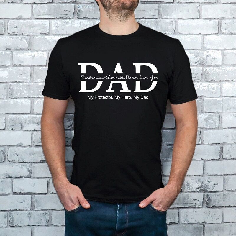 Personalisiertes T-Shirt Individuelle Namen Mein Beschützer Mein Held Bedeutungsvolles Vatertagsgeschenk