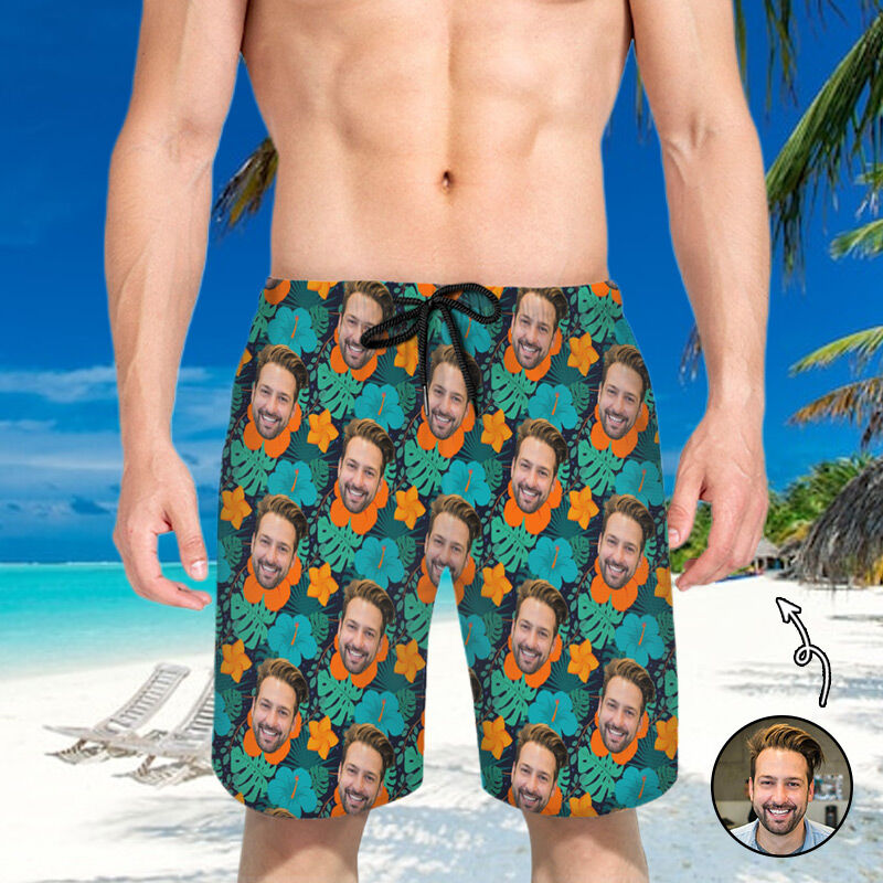 Personalized Picture Men's Beach Shorts with Different Flowers Pattern Best Present for Family