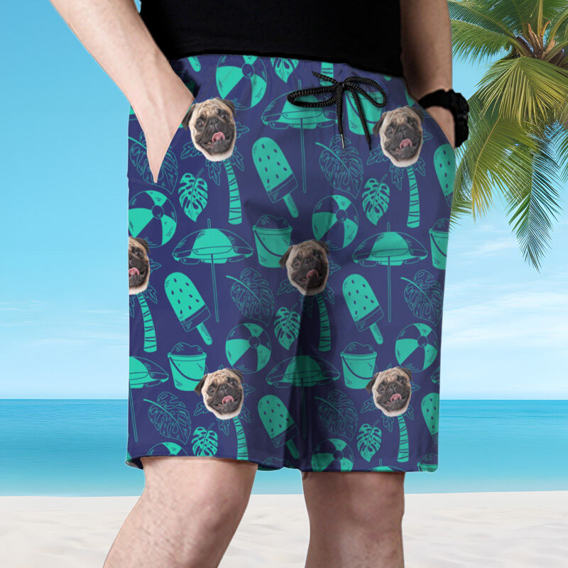 Personalized Picture Men's Beach Shorts Ice Creams Pattern Interesting Gift for Brother