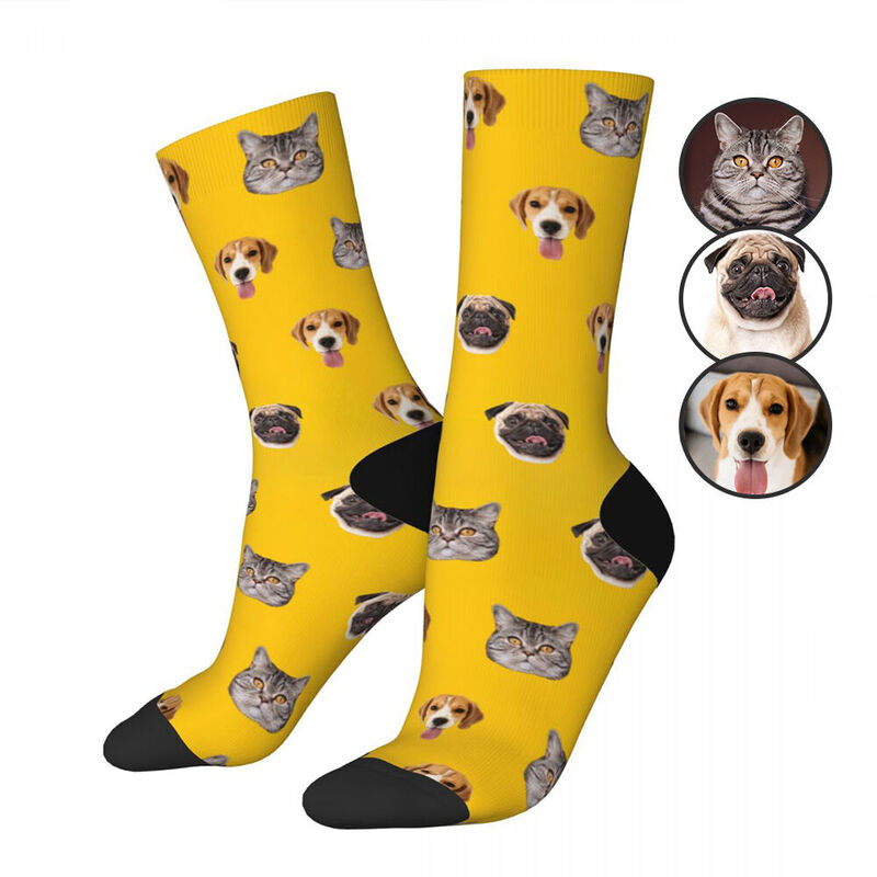 Personalized Face Socks with Multiple Pet Photos Funny Mid-Calf Socks for Pet Family Gifts