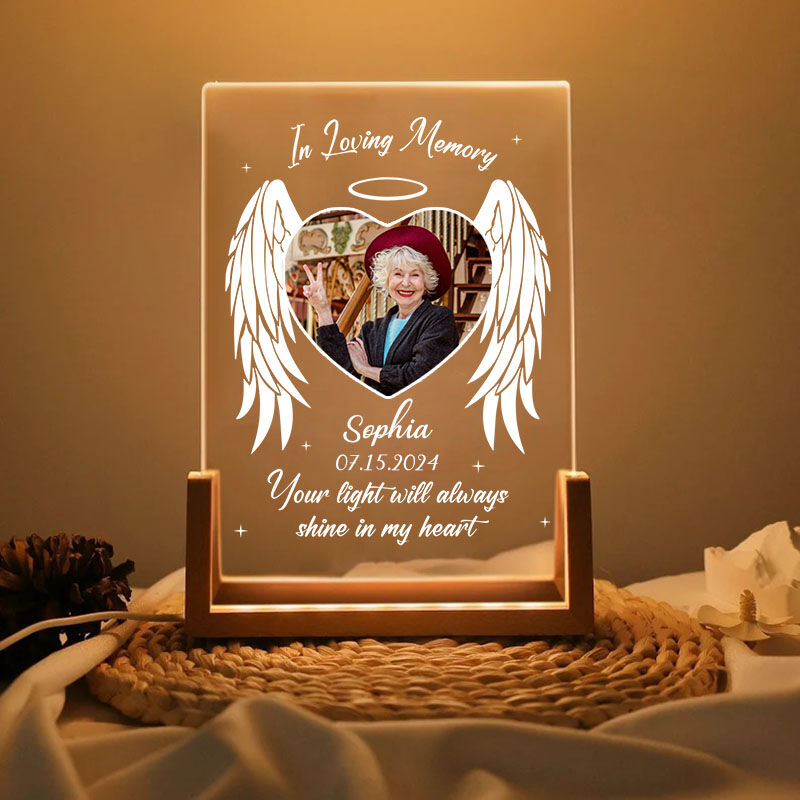 Lampe en acrylique personnalisée avec motif d'ailes d'ange Cadeau précieux pour la famille