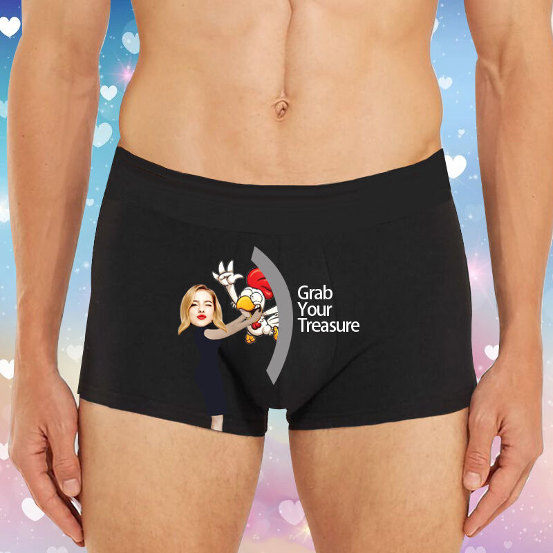 Personalized Picture Men's Underwear Boxer Briefs Wonderful Gift for Him "Grab Your Treasure"