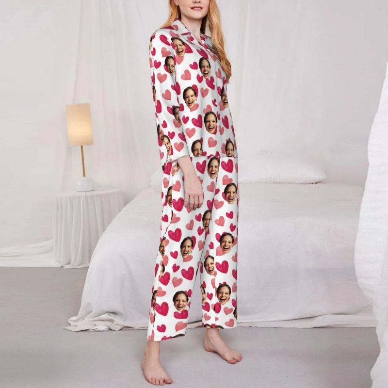 Personalisierte Pyjamas benutzerdefinierte Foto Pink Love Heart Style Design Vibrant Cute Geschenk für ihre Familie