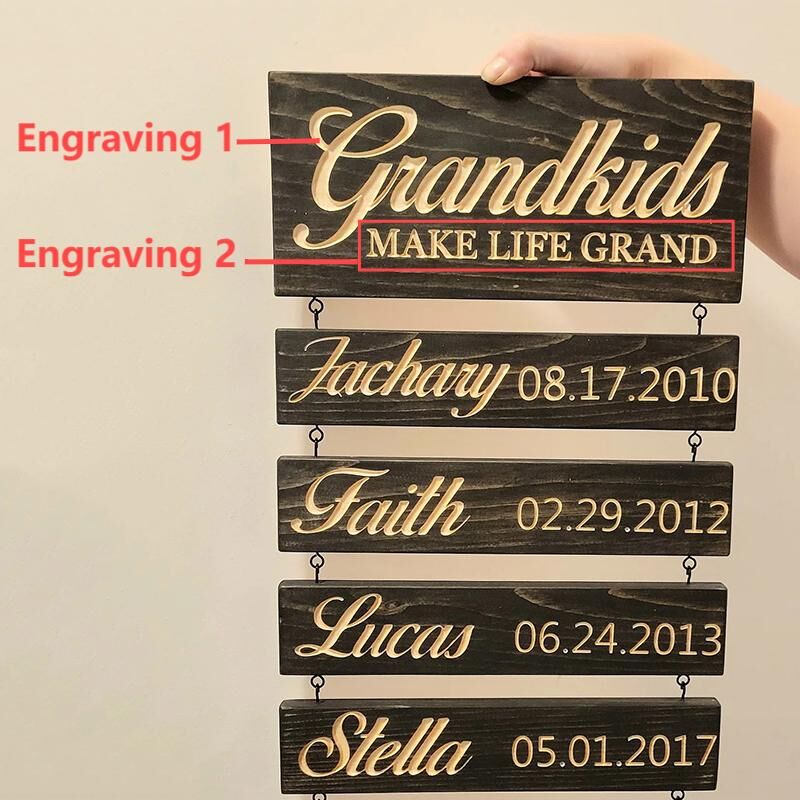 Cartello in legno personalizzato "I nipoti rendono la vita grandiosa", design da appendere, regalo ricordo di famiglia per i nonni