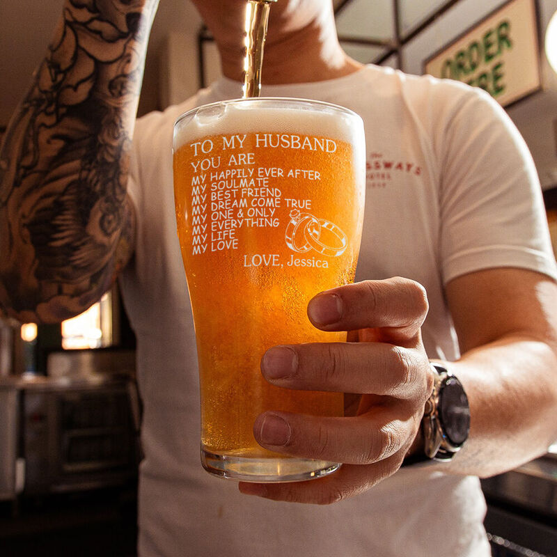 Personalized Name Beer Glass with Wedding Rings Pattern Romantic Gift for Husband "You Are My Life"