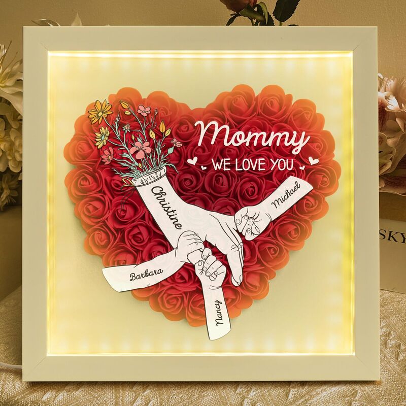 Personalized Flower Shadow Box with Light Custom Hand in Hand Special Mother's Day Gift