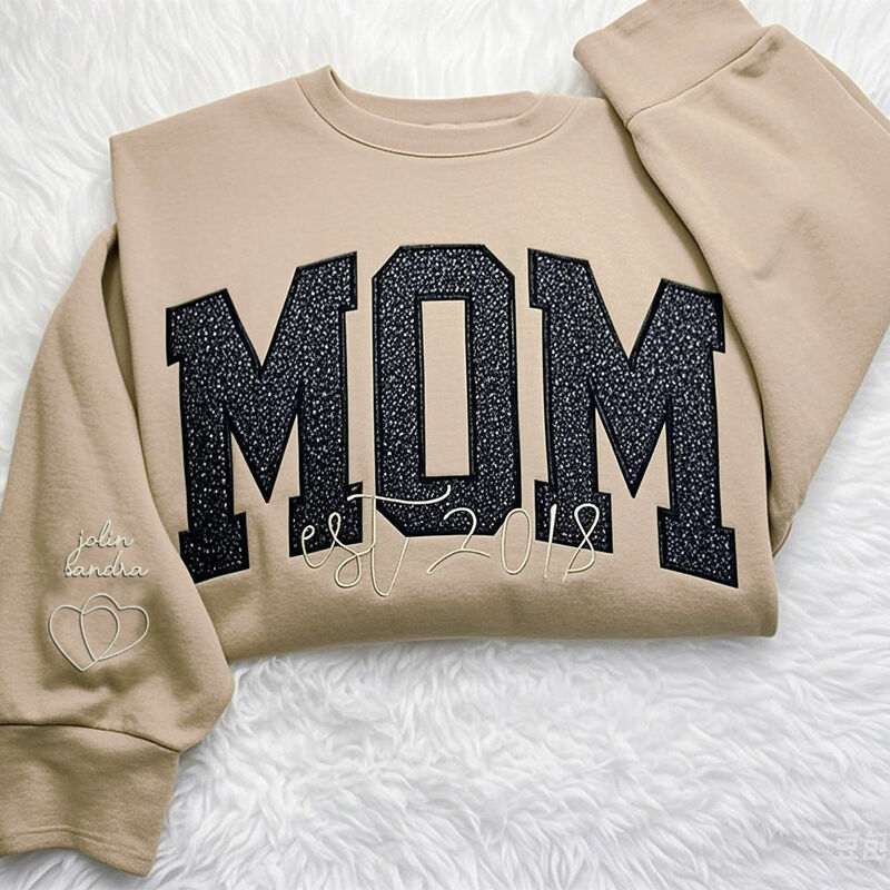 Personalized Sweatshirt Embroidered Custom Mom Glitter Design Perfect Gift for Mother's Day