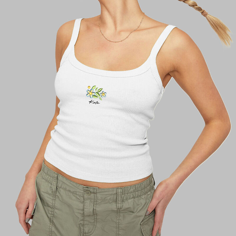 Personalized Tank Top Embroidered Camisole Simple and Elegant Flower Design Perfect Gift for Her
