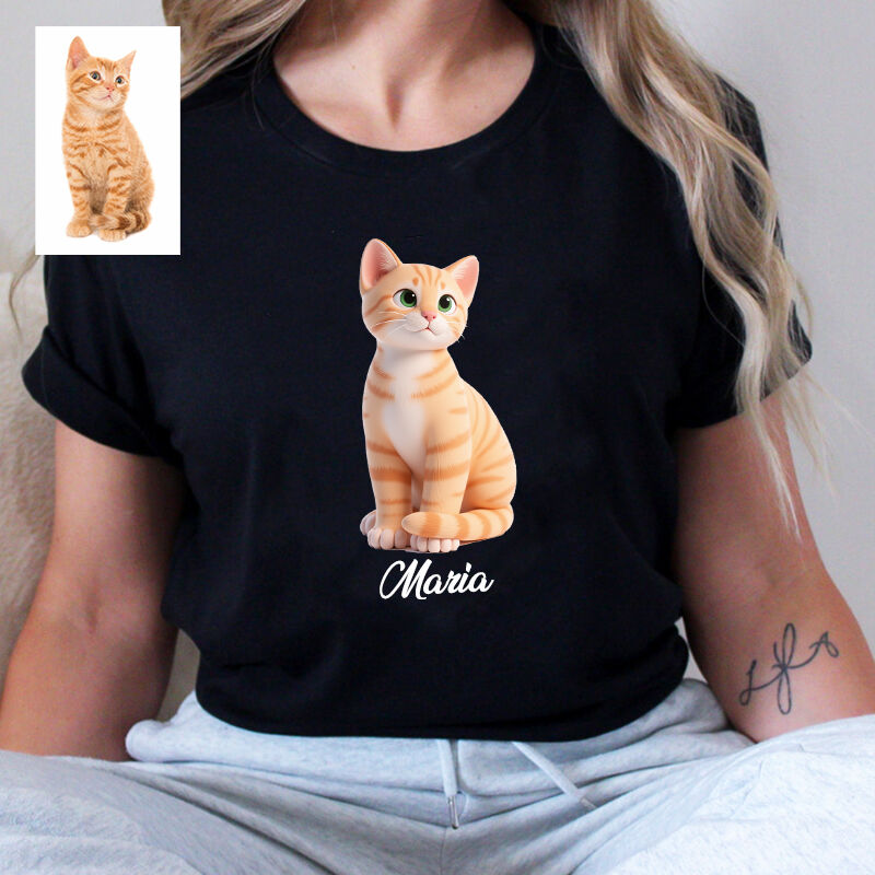 Personalized T-shirt Custom Pet Photo 3D Cartoon Style Design Adorable Gift for Pet Lovers