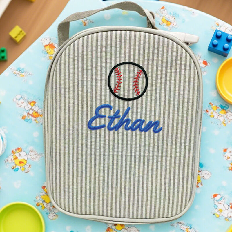 Personalized Cooler Bag with Baseball Embroidery Sporty Insulated Lunch Bag for Kids