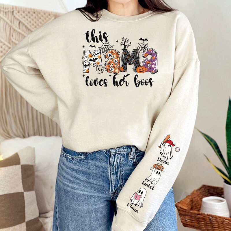 Personalized Sweatshirt This Mama Loves Her Boos Custom Kids Cute Ghost Design Halloween Vibe Gift for Mom