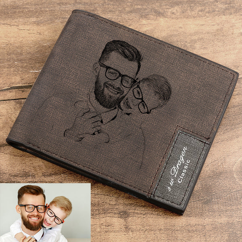 Men's Bifold Short Custom Photo Wallet Brown First Fathers Day Gifts