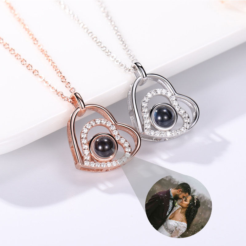 Personalized Photo Projection Necklace With Picture Inside- To Love-Warm Heart