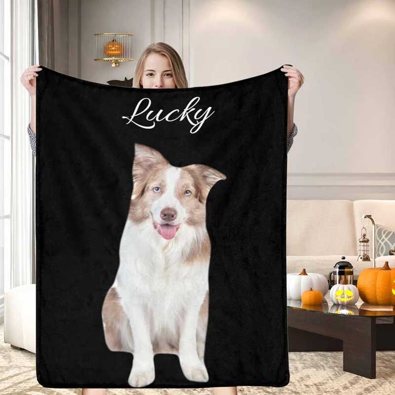 Personalized Dog Portrait Throw Blanket With Text