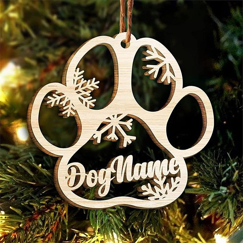 Custom Wooden Name Tag Christmas Tree Ornaments Gift for Dog