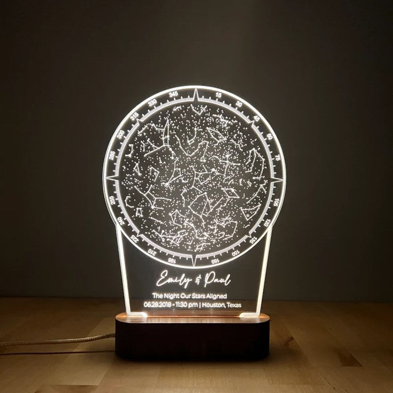 Personalized Wooden Acrylic Customized Celestial Star Map Light for Couple