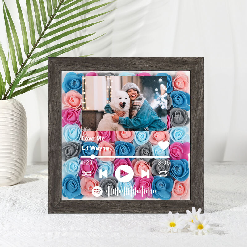 Custom Rose Flower Frame Box with Photo&Spotify Code Gift for Girlfriend