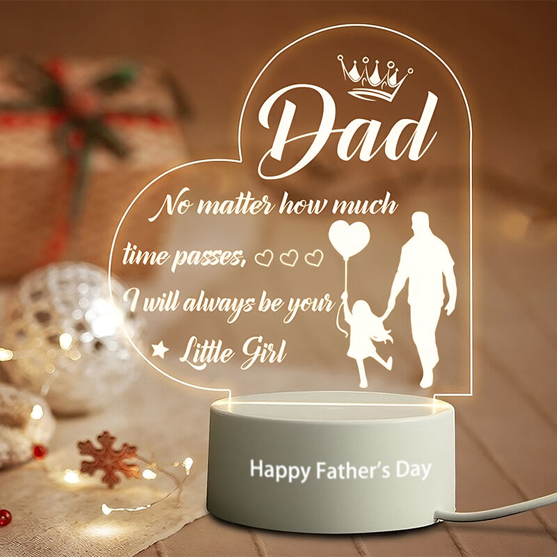 Personalized Acrylic Plaque Lamp Heart Shaped Silhouette of Dad and Kid for Father's Day