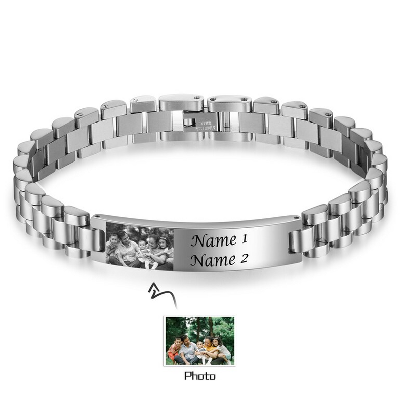 Personalized Stainless Steel Men's Bracelet Custom Photo and Name