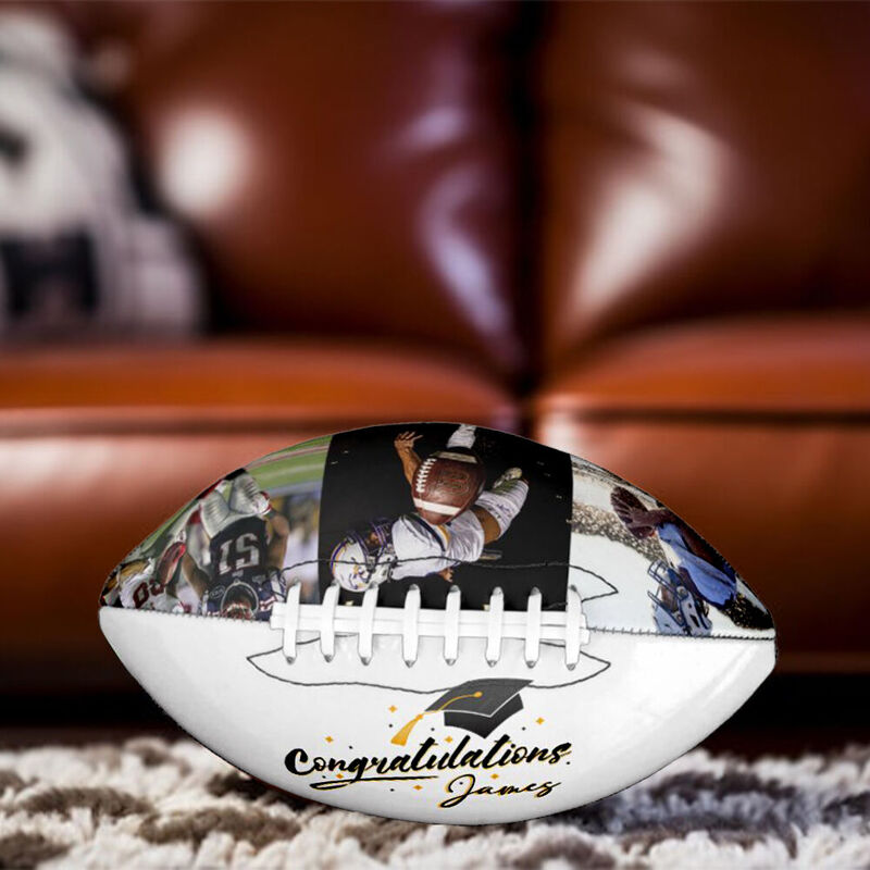 Customizable Football with Photos and Names Added as a Gift to Graduates