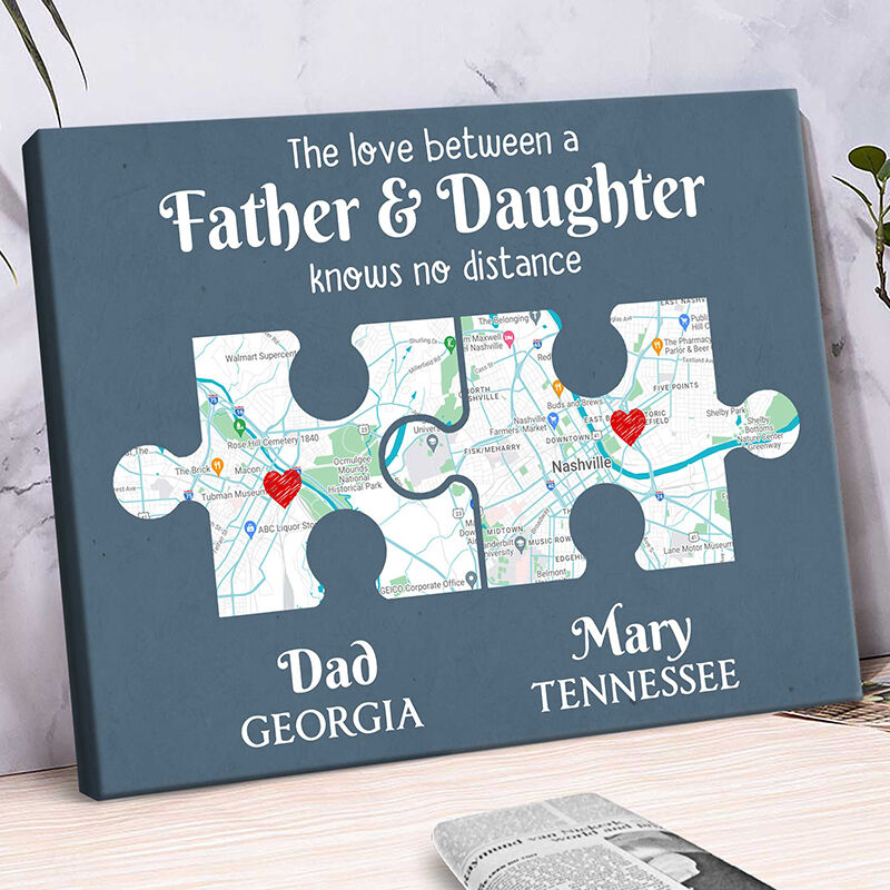 Personalized Puzzle Map Canvas Wall Art Best Gift for Father's Day