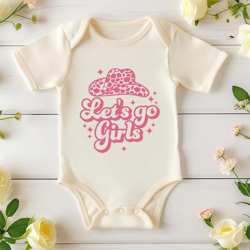 Personalized Baby Onesie Let's Go Girls Cowboy Hat Cool Design Attractive Baby Shower New Mom Gift