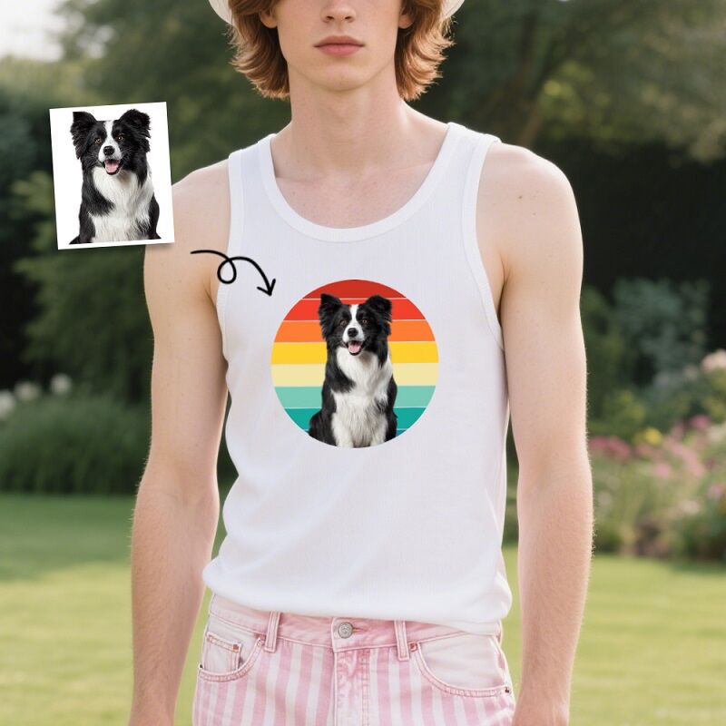 Personalized Tank Top Custom Pet Photo Rainbow Sunrise Design Exquisite Gift for Pet Lovers
