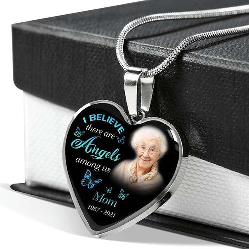 "I Believe There Are Angels Among Us" Custom Photo Memorial Necklace