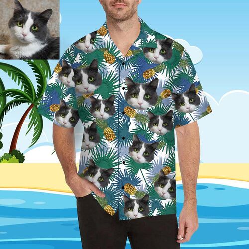 Magliette Personalizzate con Stampa Volto Stile Hawaiano Foglie e Ananasso per Uomo