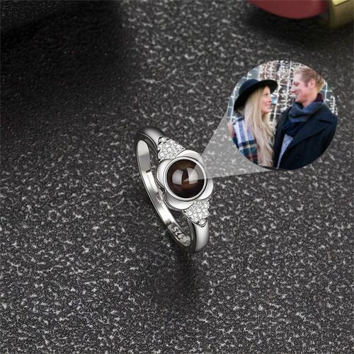 Personalized Flower Photo Projection Ring With Diamond Ornament for Couple