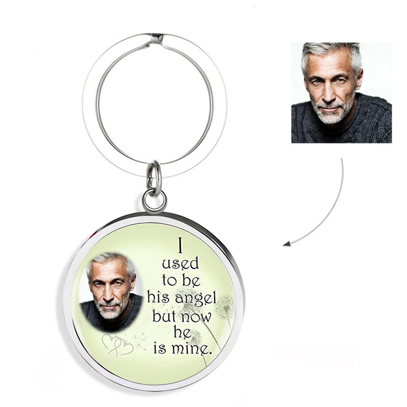 "I Used To Be His Angel Now He Is Mine" Personalized Keychain