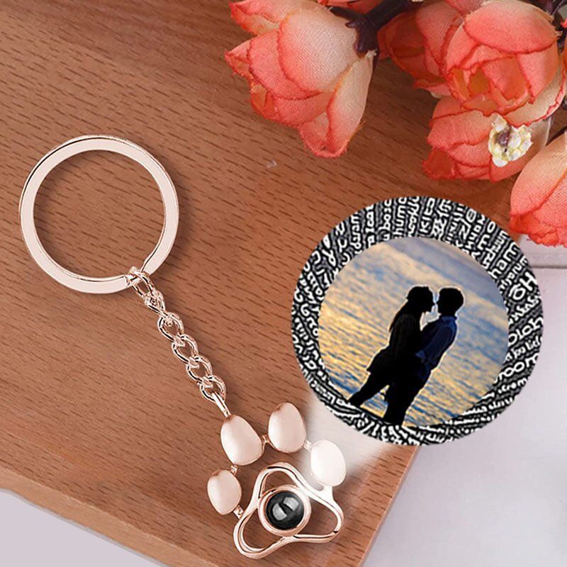 Personalized Pet Photo Projection Keychain - Paw