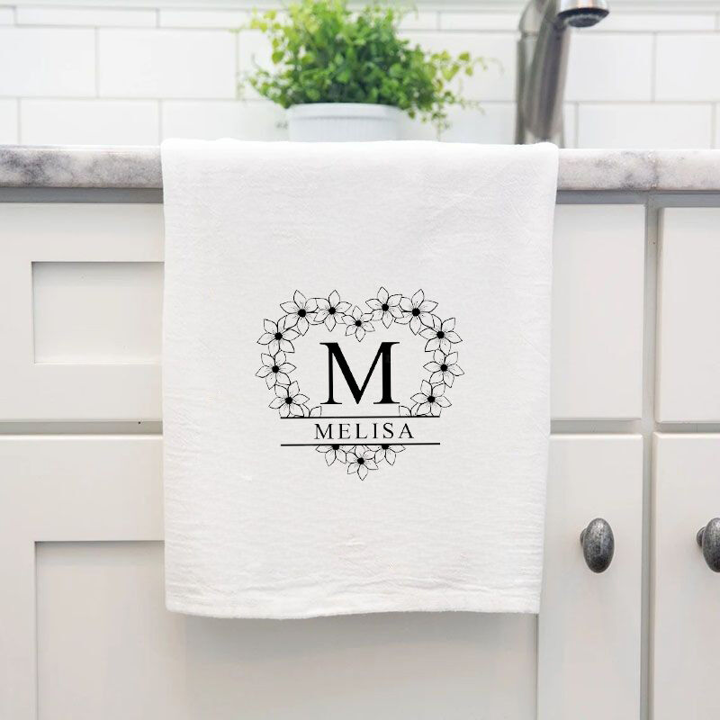 Personalized Towel with Custom Letter and Name Exquisite Heart of Flower Gift for Dear Lover