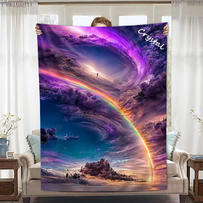 Personalized Name Blanket with Beautiful Rainbow Storm Pattern Exquisite Gift for Friend