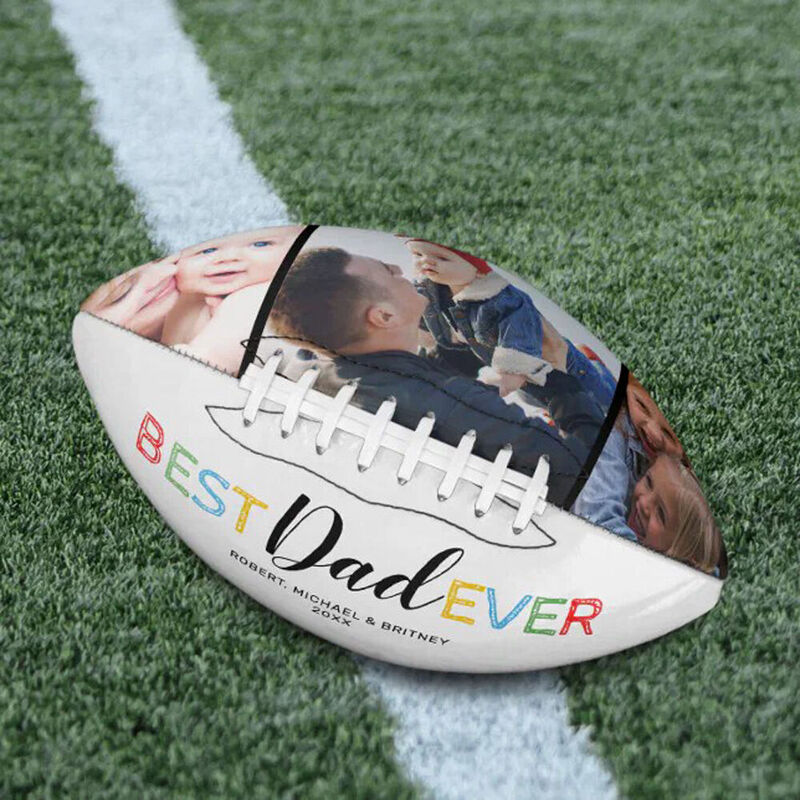 Ballon de rugby personnalisé avec photos et nom comme cadeau pour papa