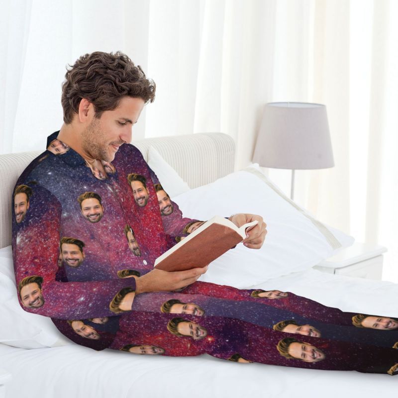 Personalized Pajamas Custom Photo Magnificent Universe Galaxy Pattern Design Gift for Family