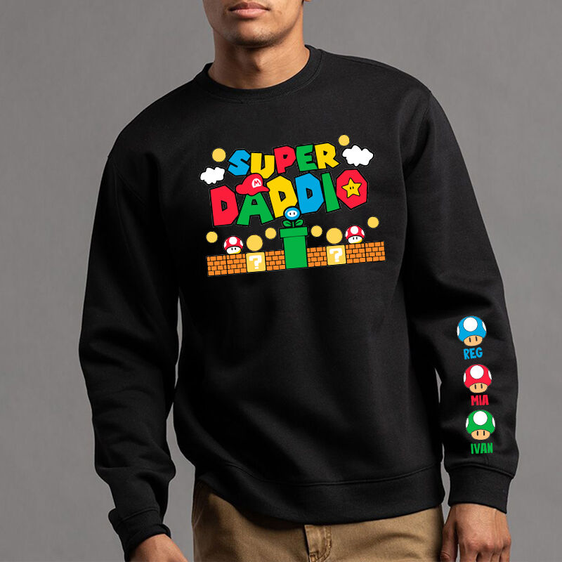 Personalized Sweatshirt Super Daddy and Mommy Cute Mario Style Design Creative Gift for Dear Mom and Dad