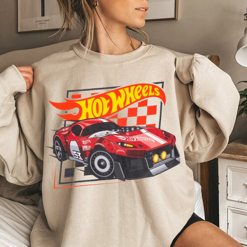 Personalized Sweatshirt Hot Wheels Red Cool Racing Car Pattern Design Perfect Gift for Car Lovers