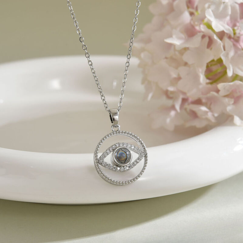 Personalized Round Evil Eye Projection Picture Necklace Beautiful Gift for Her
