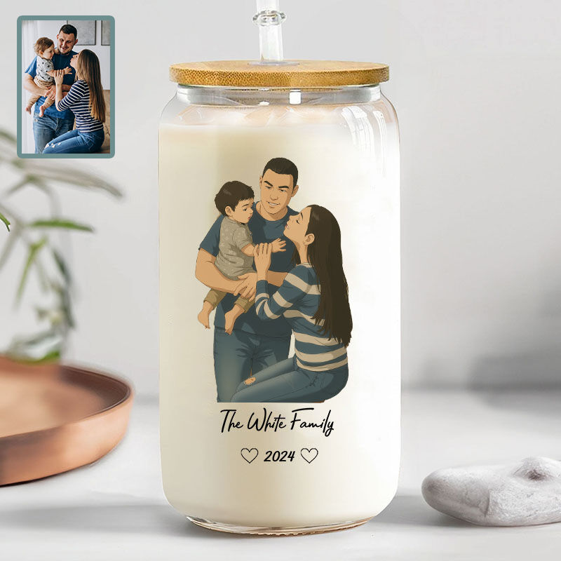 Personalisierte Bild Glastasse mit Deckel und Strohhalm Wunderbares Geschenk für die Familie