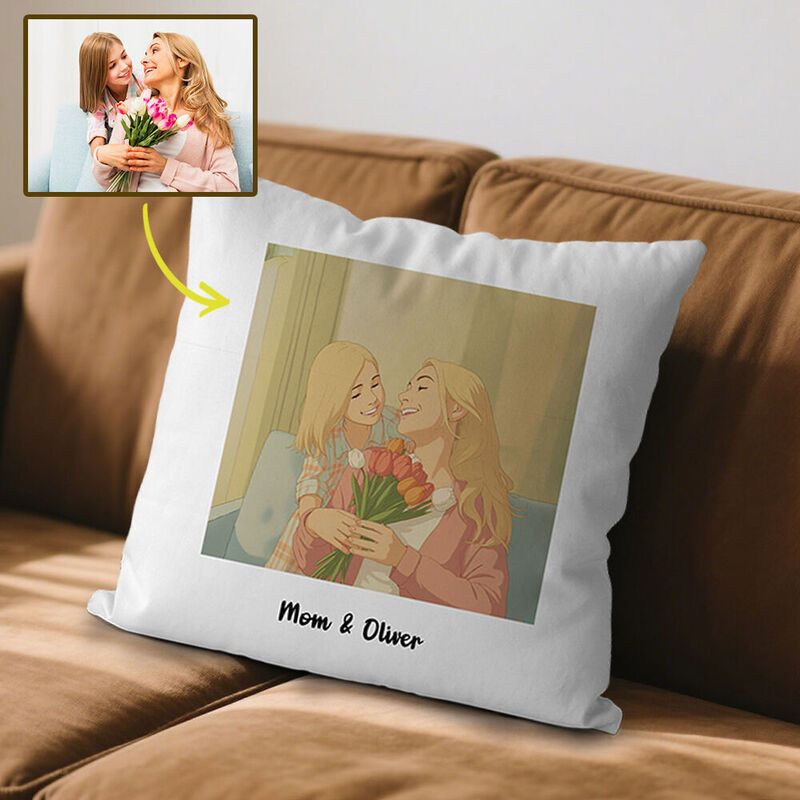 Personalisiertes quadratisches Kissen mit Cartoon-Foto Retro-Kissen Geschenk für die Familie