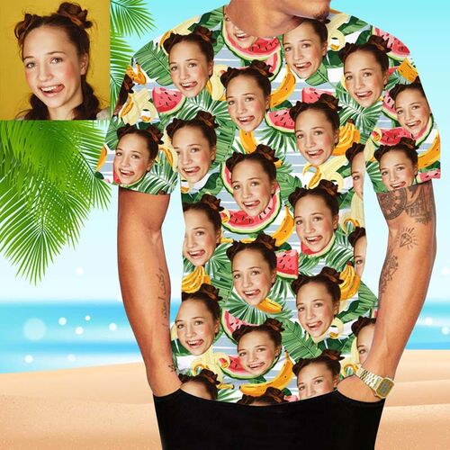 Camiseta hawaiana personalizada con frutas y hojas